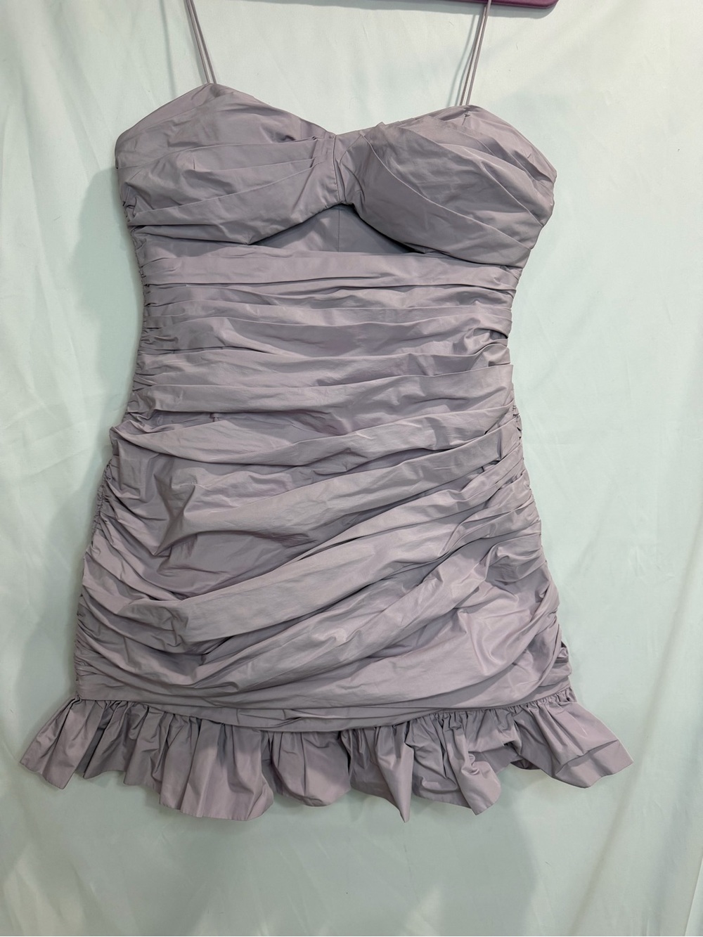 LoveShackFancy Jessilyn Lavender Ruched Strapless Mini Dress